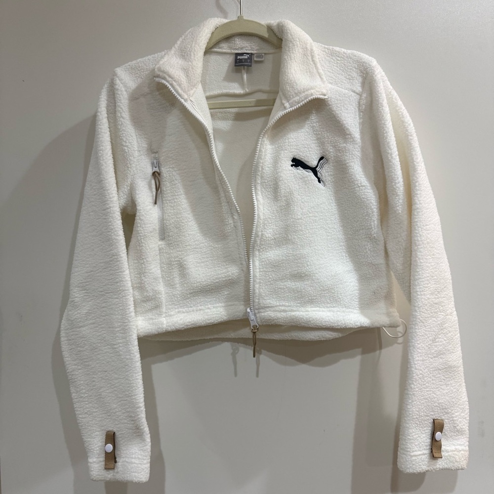 Puma White Cropped Sherpa Jacket